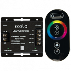 Ecola LED strip RGB RF контроллер 24A 288W 12V (576W 24V) с кольцевым сенсорным черным радиопультом RFC24BESB
